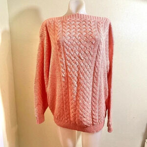 Vintage 70s Kenneth Too! Plus Acrylic Sweater Retro Boat Neck Cable Knit